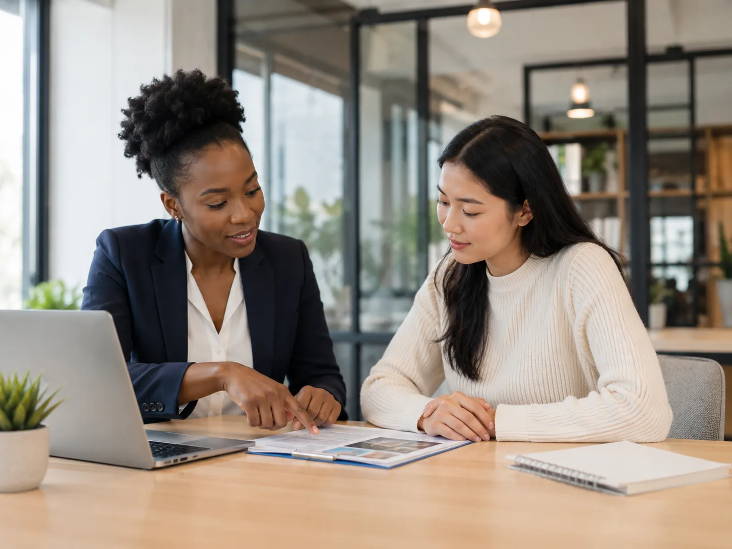 Education adviser guiding a prospective student